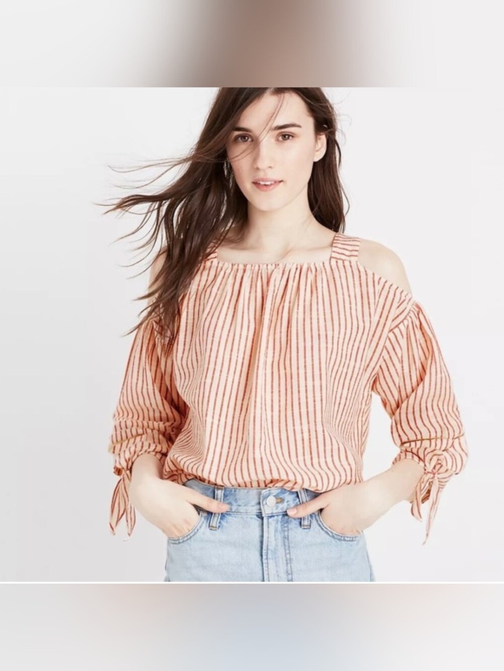 Madewell Pink & White Striped Cold-Shoulder Top
